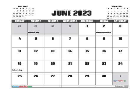 June Calendar 2023 Printable Free