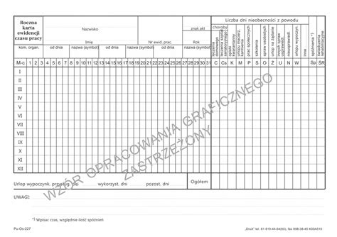 Roczna Karta Ewidencji Czasu Pracy Arkuszy K A Cena Opinie Druki Allegro