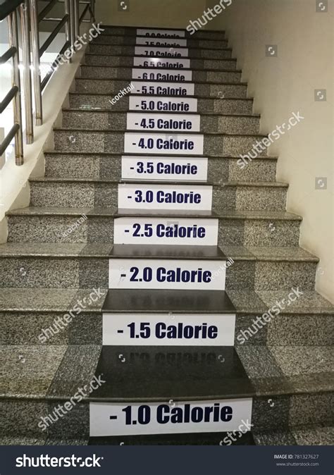 Climbing Stairs Burn Calories Not Electricity Stock Photo 781327627