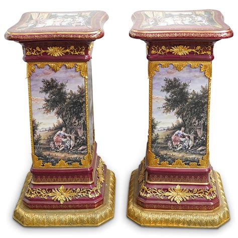Pair Of Ornate Porcelain Pedestals Auction