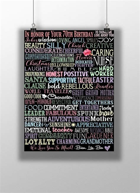 If you are looking for a fun and perfect 70th birthday gift for grandma, then you have come to the right place. 70 things we love about you, 70th birthday present, 70th ...