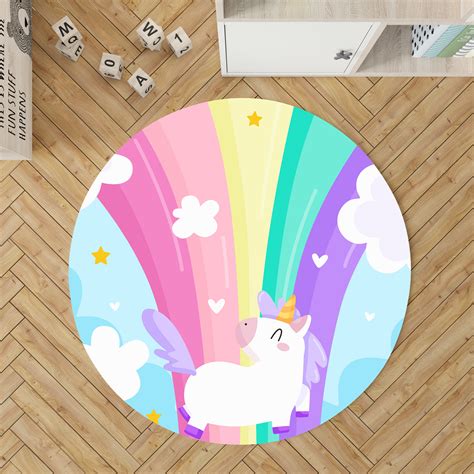 Rainbow Unicorn Round Area Rug Unilovers