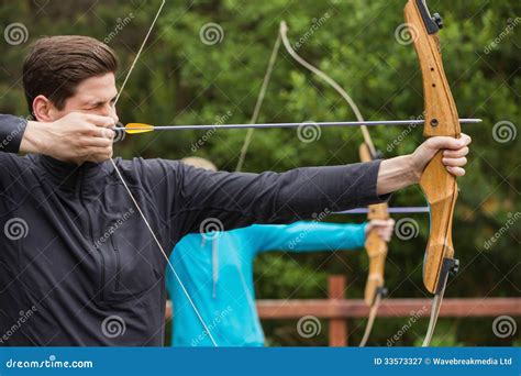 Handsome Man Practicing Archery Stock Image Image Of Pulling Archery