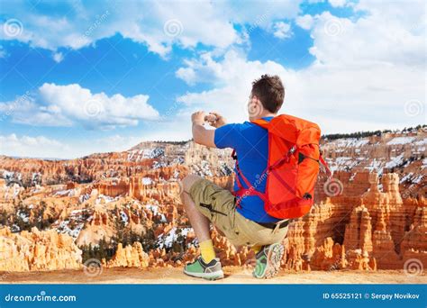 Taking Picture Of Bryce Canyon With Smartphone Stock Image Image Of