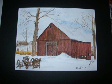Old Barn In Winter Watercolor Barn Painting Winter Watercolor