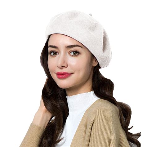 Women Winter Warm Faux Wool Elastic Beret Hat Simple Solid Color Retro