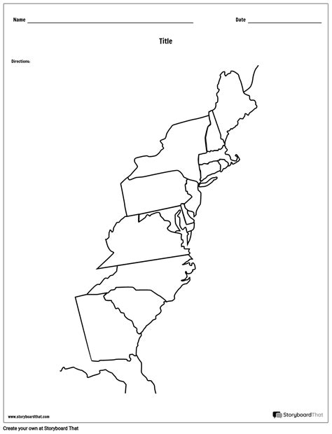 13 Colonies Map Black And White Blank Storyboard