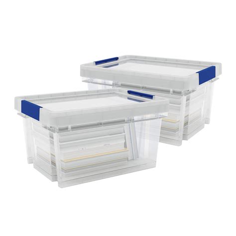 Xago Heavy Duty Clear 68l Plastic Stackable Storage Boxes And Lids Pack Of 2 Departments Diy