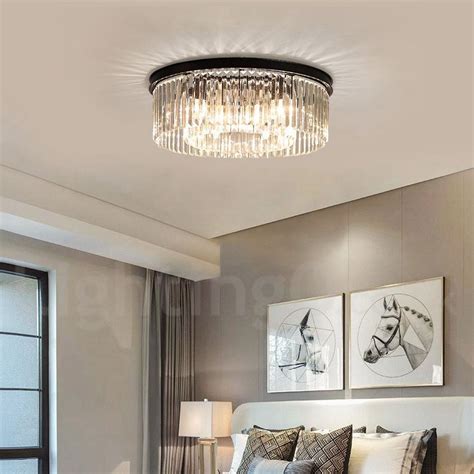 Postmodern Luxury Round K9 Crystal Flush Mount Ceiling Light Living