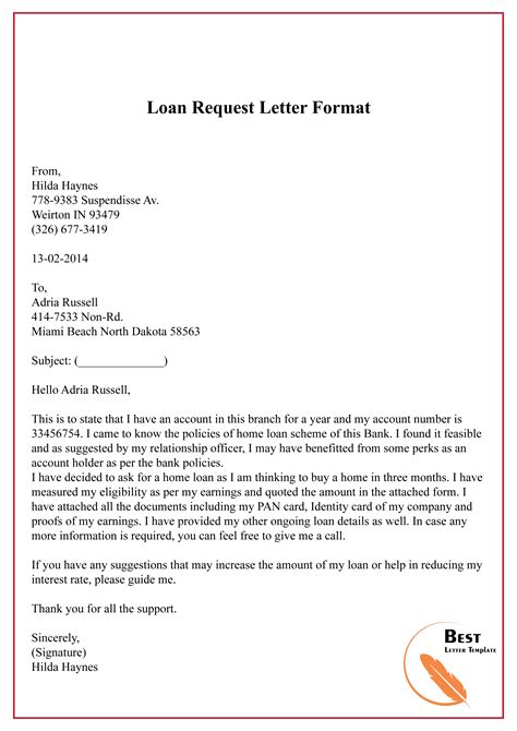 Loan Request Letter Format Best Letter Template