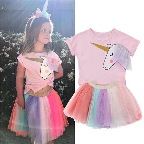 2018 Summer Popular Unicorn Dress Girl Pink Unicorn Birthday Outfit