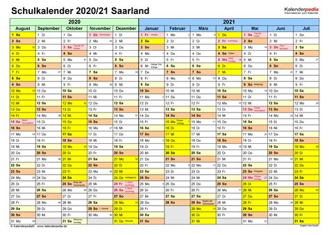 Vælg årstal 2021 2020 2019 2018 eller noget helt andet startmåned og få en kalender som matcher dit behov for evt. Schulkalender 2020/2021 Saarland für PDF