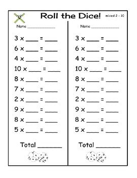 Roll the Dice - Multiplication Game by Catdogteaches | TpT