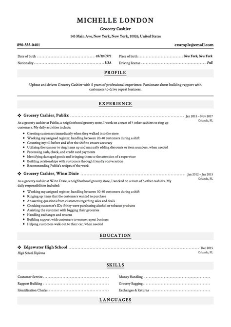 Grocery Cashier Resume Sample Template Example Cv Sample Resume Templates Job Resume