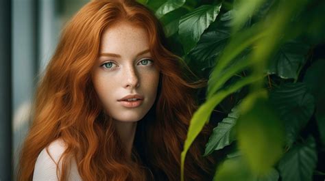 Beauty Portrait Of Ginger Woman With Long Hair Illustration Ai