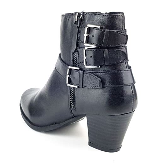 Women Leather Ankle Boots Mid Block Heel Double Buckle Western Shoes