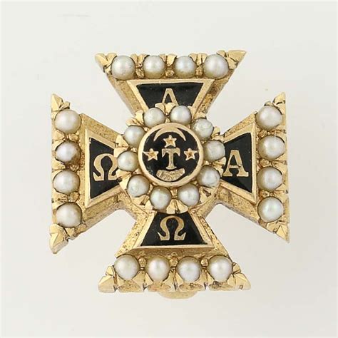 Alpha Tau Omega Badge 14k Yellow Gold Pearls Fraternity Etsy