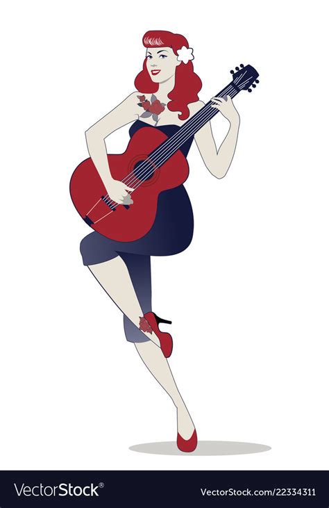 Beautiful And Tattooed Pin Up Girl Playing Guitar Vector Image
