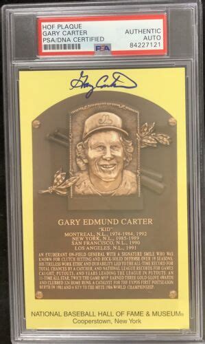 Gary Carter Signed Gold Hof Plaque Postcard Yellow Mtl Expos Autograph