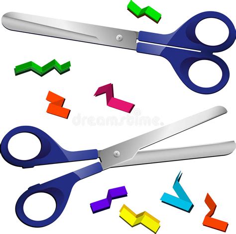 Two Scissors With Cut Paper Pieces Stock Vector Illustration Of