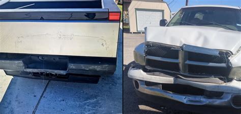 Tesla Cybertruck ends up with Dodge Ram-shaped imprint after crash