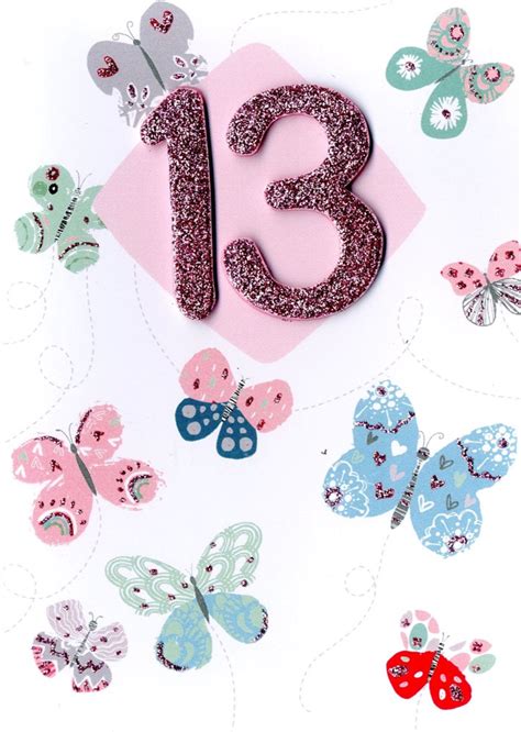 Girls 13th Birthday Butterflies Greeting Card Cards