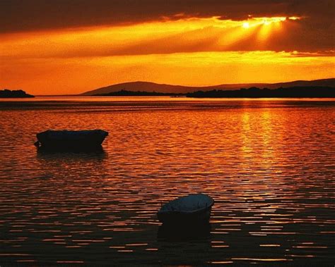 Cloudy Sunset Lake Sky Colors Boats Nature Hd Wallpaper
