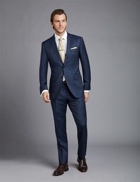 Men S Dark Blue Pinstripe Slim Fit Suit Hawes Curtis