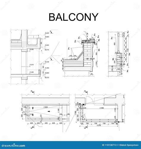 Detailed Architectural Plan Blueprint Of Balcony Vector Stock Vector