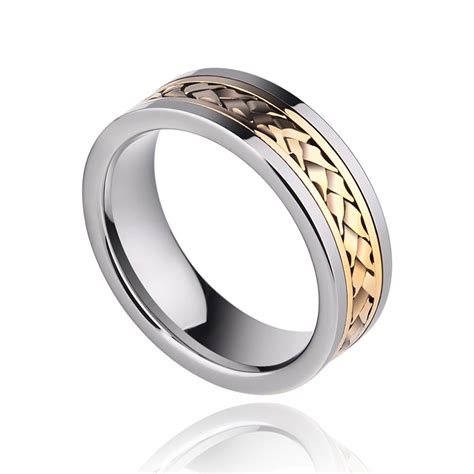 Tungsten Mens Silvery Ring Inlaid 18k Gold Luxury Noble And Retro