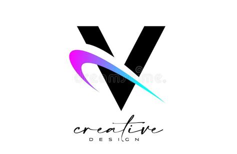 V Letter Logo Design With Creative Purple Blue Swoosh Letter V Initial