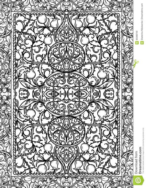 Vintage Gothic Pattern With Floral Elements Black And White Engraving