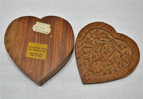 Vintage Wooden Carved Heart Jewelry Trinket Storage Gift Box Etsy