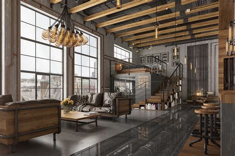 Loft Living Room Design With Modern Industrial Style Roohome Designs And Plans