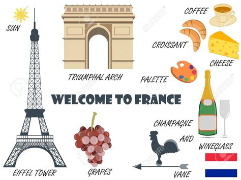 Welcome To France Symbols Of France Set Of Icons Vector Stock