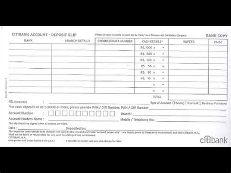 In words / totals & easy to (1) in order to make filling of your cash deposit slip or say pay in slip more conveniently the fillable form is created with feature of auto cash denominations totals, grand. Citi - How to fill Citi Bank Deposit Slip - YouTube