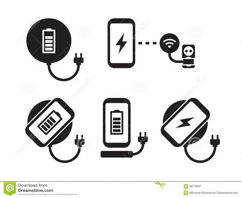 Wireless Charging For Smartphone Icons Set Stock Illustration