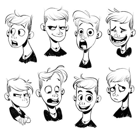 The Various Facial Expressions In This Cartoon Character Sheet Are