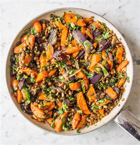 Warm Cumin Roasted Carrot Red Onion And Lentil Salad Deliciouslyella
