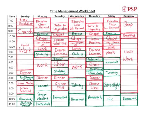 Time Management Worksheet Example Time Management Worksheet Example