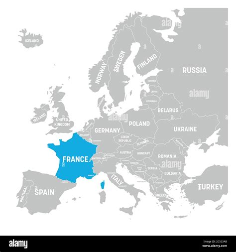 France Marked By Blue In Grey Political Map Of Europe Vector