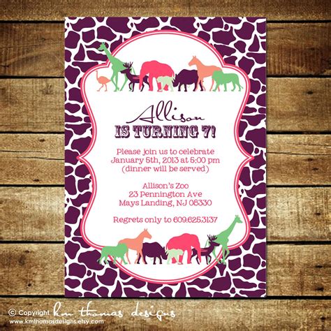 Zoo Animals Birthday Invitation: Girls Birthday Party - Safari Birthday