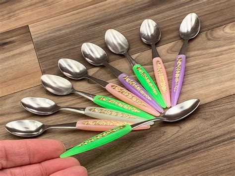 Vintage Small Spoons set, Plastic handle appetizer spoons, Tiny spoons with pastel handles ...