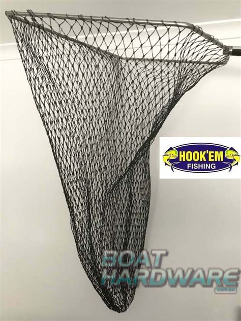 Fishing Net Knotless And Gaff Hookem 12m Handle 2 Grips Large Holes No