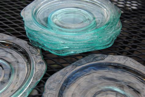 Teal Madrid Depression Glass Small Plates Saucers By Visionage