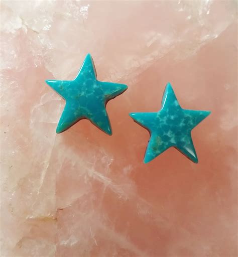 Blue Turquoise Stars Cabochon Pair Backed Sonora Mexico By