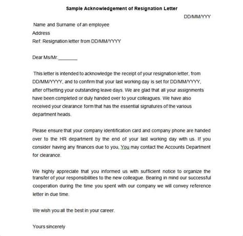 9 Resignation Acknowledgement Letter Templates Pdf Word