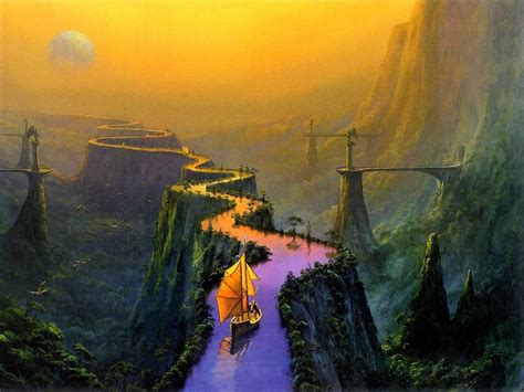 River Boat Fantasy Art Landscape Wallpaper And Background Fantasy Art