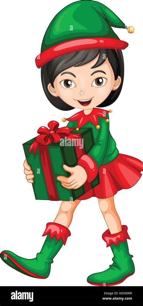 Illustration Of A Female Elf With A Present Stock Vector Image And Art
