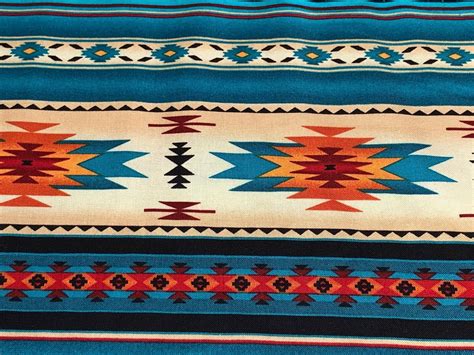Fabric Native Tuscon Indian Blanket Turquoise Cotton Elizabeth 14 Yard